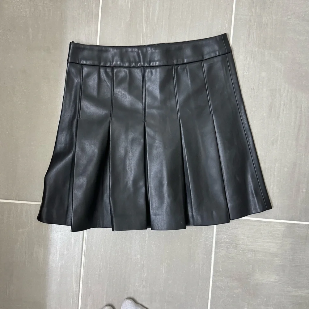 Susana Monaco Pleated Faux Leather Mini Skirt
